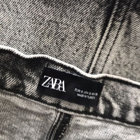 Zara Black Gray Acid Wash Knee Length Denim Straight Pencil Jean Midi Skirt - S - Picture 8 of 8